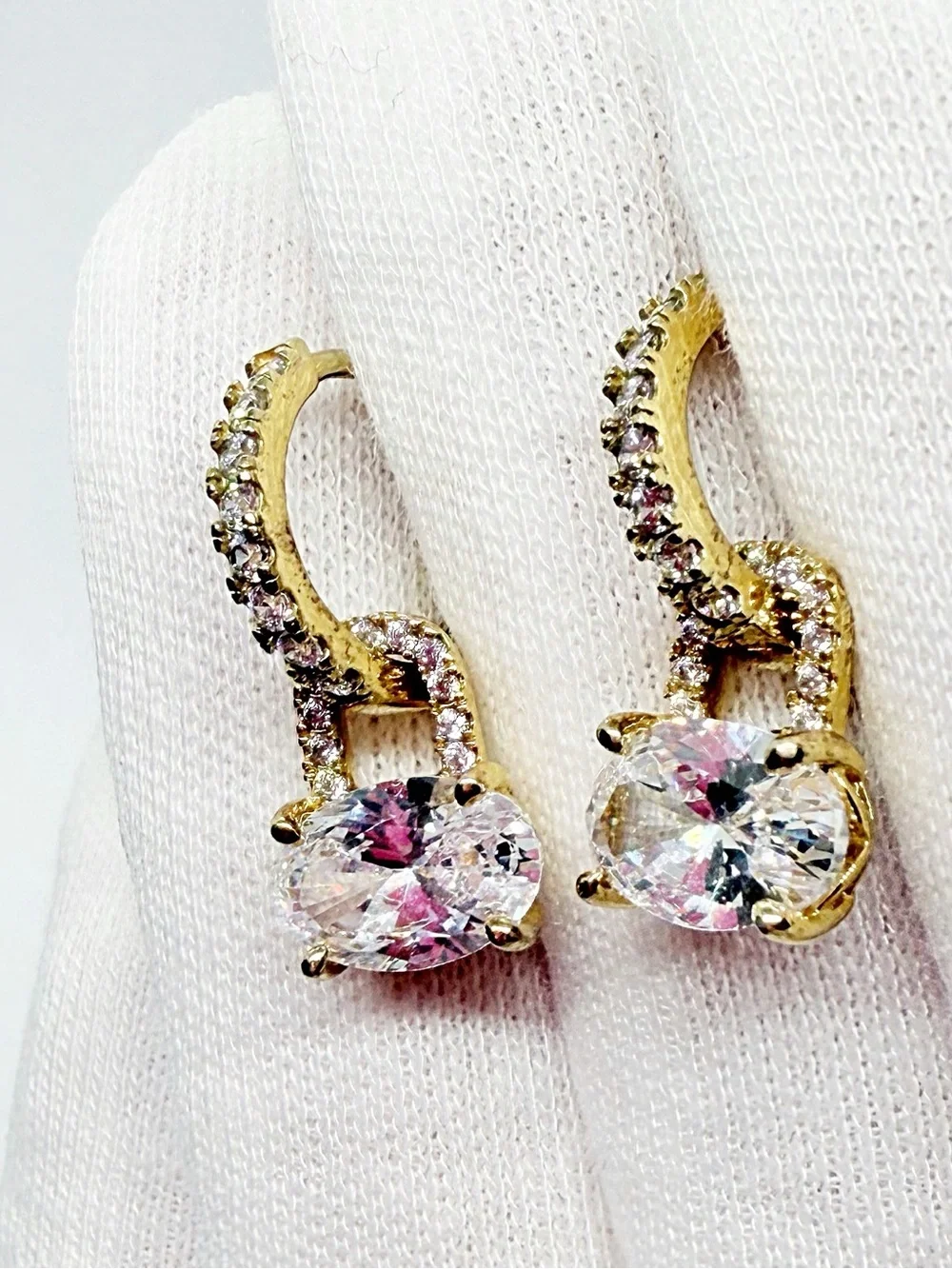 Stunning Gold-Tone Cubic Zirconia Drop Huggie Earrings!